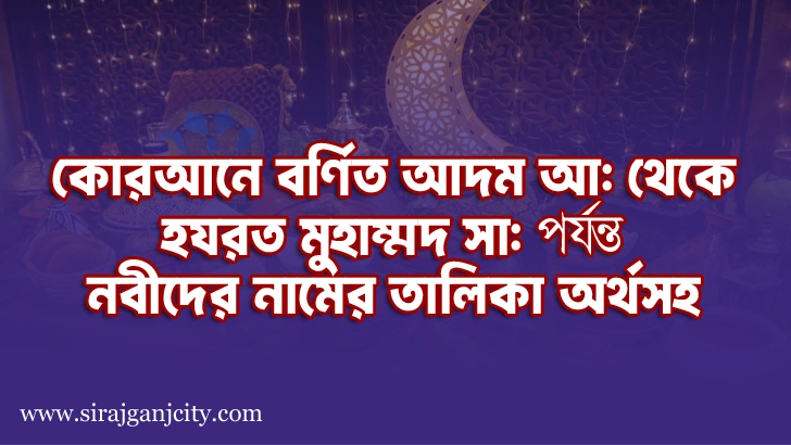 কোরআনে বর্ণিত আদম আ: থেকে হযরত মুহাম্মদ সা: পর্যন্ত নবীদের নামের তালিকা অর্থসহ